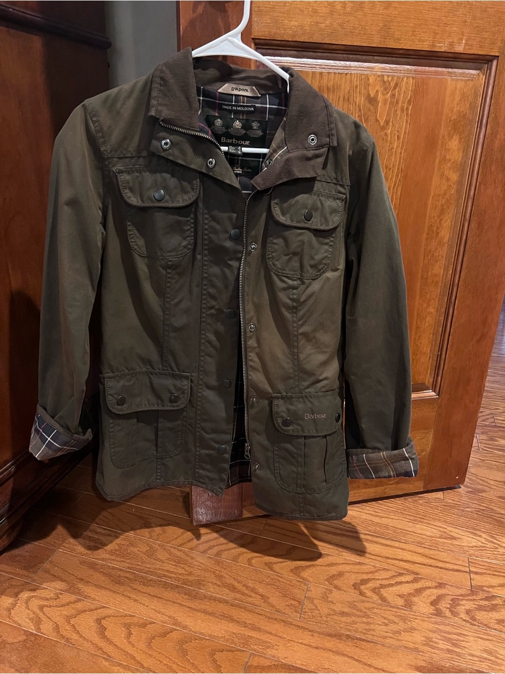 Barbour Olive Green Waxed Field Jacket with Corduroy Collar